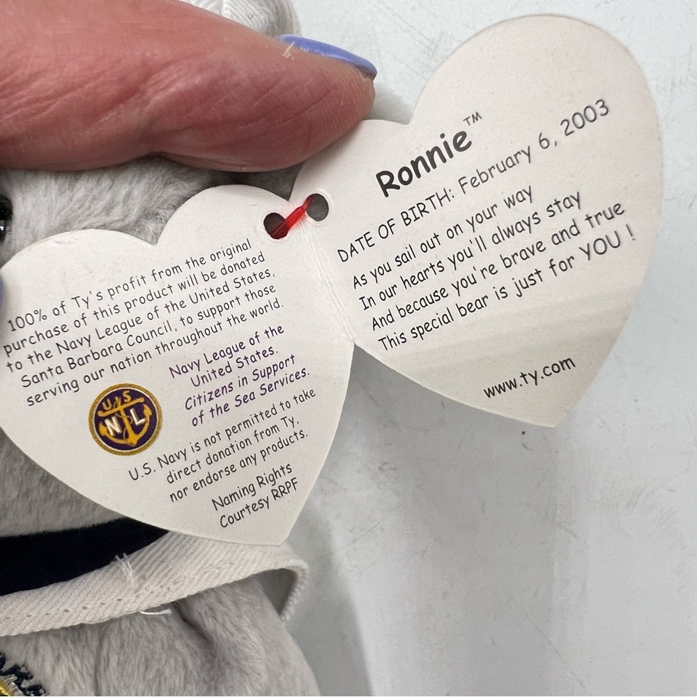Ty Beanie Babies Collection Ronnie USS Ronald Reagan Bear Beanie Baby Plush - Picture 6 of 16